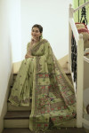 Pista green color tussar silk saree with printed work