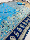 Sky blue color  kanchipuram silk saree with zari weaving work