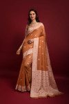 Peach color soft cotton saree with woven design