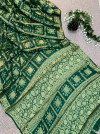 Green hand bandhej silk saree with zari weaving work