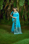 Sea green color soft Tusser silk saree with zari weaving border