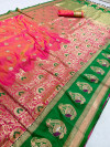 Peach color  kanchipuram silk saree with zari weaving work
