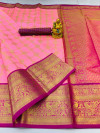 Baby pink color kanchipuram silk saree with zari woven work