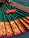 Dark green color cotton silk saree with zari woven work