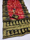 Red and black color hand bandhej silk saree with zari weaving work