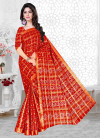 Red color cotton saree with patola printed work