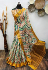 Multi color chanderi cotton saree with batik printed work