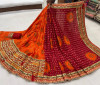 Orange and maroon color dola silk saree with gota patti work