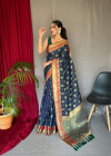 Navy blue color patola silk saree with weaving work