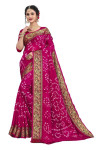 Pink color hand bandhej bandhani silk saree with zari weaving work