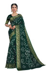 Dark green color hand bandhej bandhani silk saree with zari weaving work
