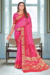 Pink color bandhej silk saree with zari weaving work