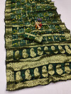 Dark green color hand bandhej silk saree with zari weaving work