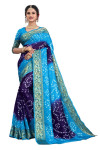 Blue and sky blue color hand bandhej bandhani silk saree with zari weaving work