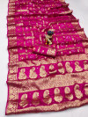 Dark pink color hand bandhej silk saree with zari weaving work