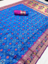 Royal blue color patola silk saree with zari weaving work
