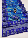 Firoji color hand bandhej silk saree with zari weaving work