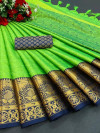 Parrot green color cotton silk saree with zari woven work