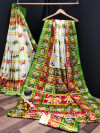 White color soft cotton saree with patola printed work