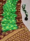 Parrot green and maroon color bandhej silk saree with zari weaving work