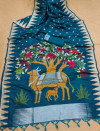 Firoji color raw silk saree with temple woven border