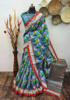 Sky blue color tussar silk saree with digital printed work