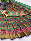 Rama green color soft cotton saree with patola printed work