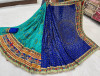 Firoji and navy blue color dola silk saree with gota patti work
