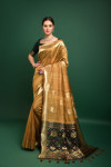 Mustard yellow color tussar silk saree with woven design