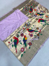 Lavender color paithani silk saree with zari weaving work