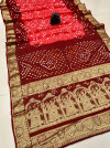 Maroon and gajari color bandhej silk saree with zari weaving work
