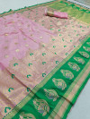 Baby pink color  kanchipuram silk saree with zari weaving work
