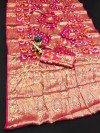 Gajari color hand bandhej silk saree with zari weaving work