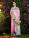 Baby pink  color paithani silk saree with zari weaving work