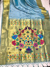 Sky blue color paithani silk saree with golden zari weaving work
