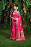 Rani pink color soft Tusser silk saree with zari weaving border