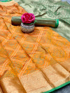 Orange color patola silk saree with golden zari weaving work