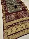 Maroon and gray color bandhej silk saree with zari weaving work