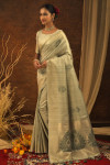 Beige color mulberry silk saree with zari woven work