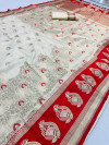 Off white color  kanchipuram silk saree with zari weaving work