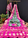 Pink and gray color hand bandhej silk saree with zari weaving work