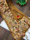 Brown color tussar silk saree with digital Kalamkari printed work