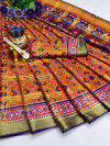 Orange color soft cotton saree with patola printed work