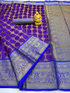 Purple color kanchipuram silk saree with zari woven work