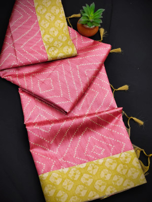 Gajari color tussar silk saree with printed work