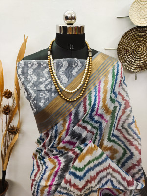 Multi color chanderi cotton saree with batik printed work