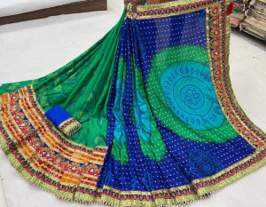Firoji and green color dola silk saree with gota patti work
