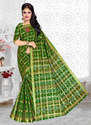 Dark green color cotton saree with patola printed work