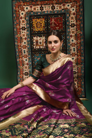 Magenta color tussar silk saree with woven design