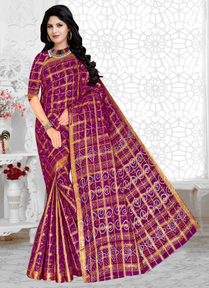 Magenta color cotton saree with patola printed work